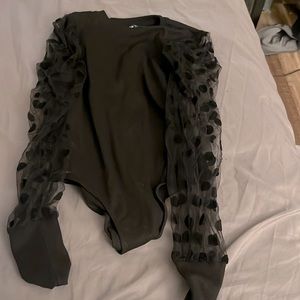 Black long sheer sleeve bodysuit